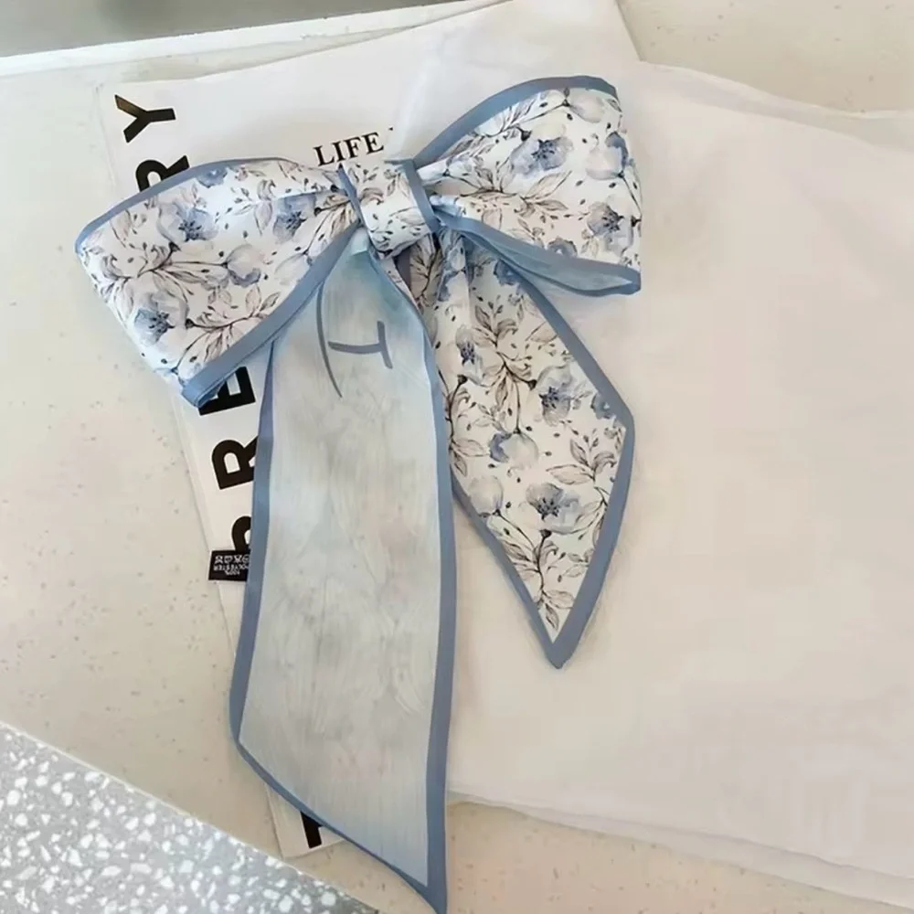 Romantic Floral Twilly Silk Scarf Set French Girl Coquette Ribbon Botanical
